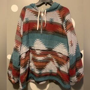 Main Strip Teal Red Rust Aztec Half-Zip Pullover Hoodie